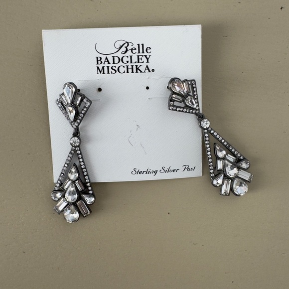 Badgley Mischka Art Deco Statement Drop Earrings With Clear Crystals - Picture 6 of 6